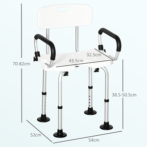 HOMCOM-Chaise de douche rembourrée en forme de U pour femmes âgées, handicapées et enceintes, 54x52x70-82cm, blanc - Product Image 3