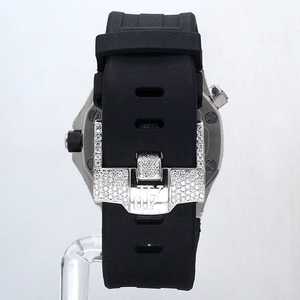 Hạn chế sang trọng hip-hop moissanite kim cương đồng hồ tuyệt vời hoàn toàn Iced đen dây đeo cao su tự động quay số kính cửa sổ phong cách cổ - Product Image 4