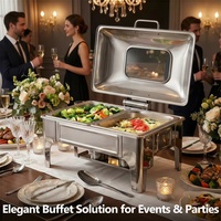 Chauffe-Plats Rectangulaire en Acier Inoxydable 9L Argenté pour Hôtels, Buffets et Restaurants avec Couvercle en Verre pour la Restauration