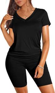 Logo personnalisé Crop Tee Shorts ensemble d'entraînement de haute qualité taille XL tissu à tricoter motif solide Style décontracté décoration quantité minimale de commande 2 pièces - Product Image 5