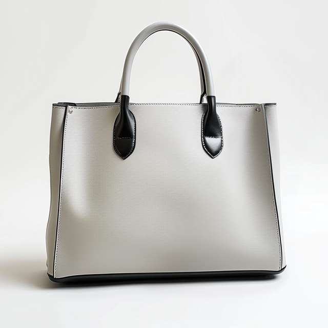 Italian Handmade White Gray Leather Handbag with Black Handle - Simple and Elegant Style, Crafted with Premium Italian Leather