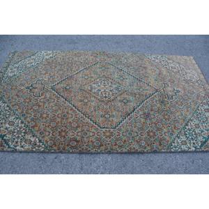 Vintage 4.1x7.4 ft Rug, Turkish Rug, <b>Brown</b> Floral <b>Wool</b> Rug - Product Image 3