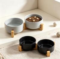 Gamelle en céramique pour chat et chien, sur pied, avec support en bois, pour nourriture et eau, pour une alimentation saine