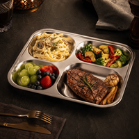 Plateau de repas rectangulaire en acier inoxydable 304, compartimenté, profond, de qualité alimentaire, pour cantine, école, restaurant, restauration rapide