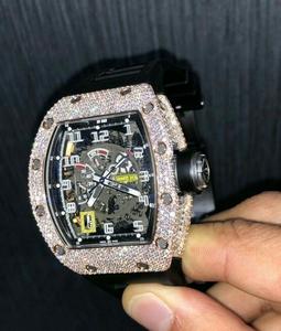 Vente chaude De Luxe De Mode RM Hommes En Acier Inoxydable Moissanite Diamant Glacé Caché Fermoir Coin Charme Hip Hop Montre - Product Image 6