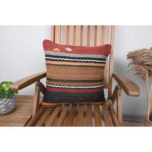 Brown Wool Kilim Pillow 18x18 Inch Luxury <b>Fluffy</b> Patterned Cushion Woven Vintage Square Print Feather for <b>Bedding</b> Christmas - Product Image 1