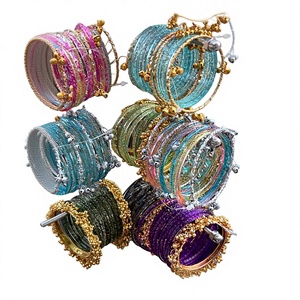 Trendy Geometric Silver Plated <b>Glass</b> <b>Bangles</b> Imitation Pearl Churiyan Set Custom Colors Wedding Party Wear - Product Image 1