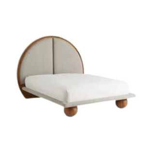 Mobilier de chambre à coucher à la française Lit King Size d'hôtel avec cadre en bois Tissu Maison Lit en bois avec pieds ronds de la plus haute qualité - Product Image 1