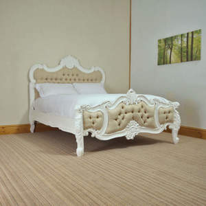 French Louis XVI European Design Solid Wood Bedroom Furniture Luxury <b>White</b> Kingsize Bed Linen Fabric <b>Headboard</b> for Home Hotel - Product Image 3
