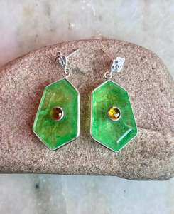 Peridoto de Plata de Ley 925 con Zafiro Amarillo Pendiente hecho a mano Hermoso pendiente de mujer. - Product Image 6