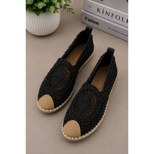 Zapatos Planos de Ballet con Diseño Floral Negro, Tejidos, Cerrados, Transpirables, con Cierre Deslizante, Suela de Corcho, Forro Textil, para Otoño - Product Image 2