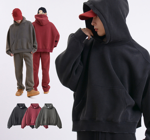Sweat à capuche pour hommes personnalisé Fabricant de sweat à capuche imprimé lourd bouffant LOGO personnalisé 350gsm Boxy Blank Hoodie Hommes Coton Surdimensionné Polaire - Product Image 1