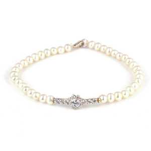 Pulsera Elegante de Plata de Ley 925 con Flor, Perla y Diamantes, Brazalete con Gemas Deslumbrantes - Product Image 3
