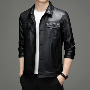 Veste pour homme Printemps Automne Coupe ajustée Veste en cuir PU Veste pour homme Col montant Mode décontractée élégante Vêtement d'extérieur - Product Image 4