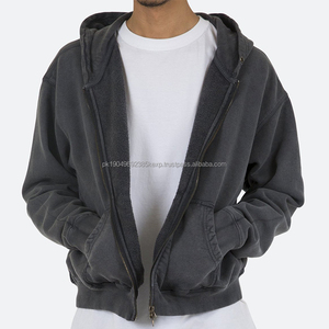 Sudadera con Capucha para Hombre, 100% Algodón, con Logotipo Personalizado, Cierre Doble, Estampada, Estilo Holgado, Lavada al Ácido, Sudadera Corta para Hombre - Product Image 1