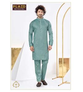 Kurta ผ้าไหมนุ่มปักลายสำหรับผู้ชายที่มีความซับซ้อนเหมาะสำหรับการเฉลิมฉลองชาติพันธุ์ - Product Image 1