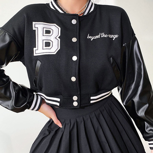 Fabricant OEM Vestes d'université en cuir brodées de haute qualité pour femmes Logo personnalisé Baseball Letterman Varsity Jackets - Product Image 4