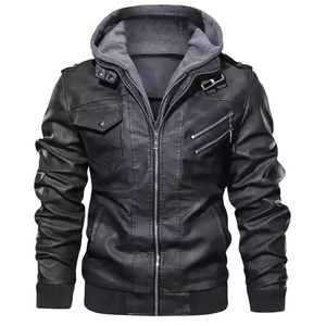 Veste chaude en cuir pour hommes, manteau tendance de haute qualité, veste à capuche pour hommes, automne, hiver, blouson moto - Product Image 1