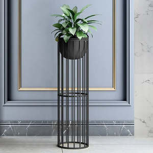 Jardinière d'intérieur moderne en métal noir avec support en or Pot de fleurs décoratif pour la maison - Product Image 2