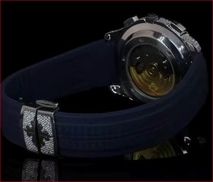 Reloj Cronógrafo de Cuarzo de Acero Inoxidable con Diamante Moissanite VVS, Correa de Silicona Verde, Corte Brillante Cultivado en Laboratorio para Hombre - Product Image 4