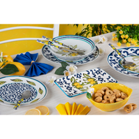 Set 6 Nampan Sajian Keramik 20x12.5 cm Full Decal dengan Tepi Lukis Tangan Multiwarna Dekorasi Mediterania Amalfi oleh Exclsa