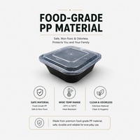 Boîte alimentaire jetable multi-compartiments en PP de qualité alimentaire, couvercle transparent, capacité personnalisée, noire, multi-usage, pour plats à emporter