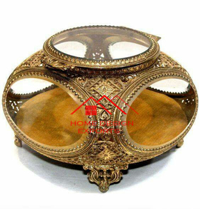 Joyero de Metal de lujo con diseño en relieve de fundición a mano, joyero de Metal con acabado dorado para uso de almacenamiento - Product Image 2