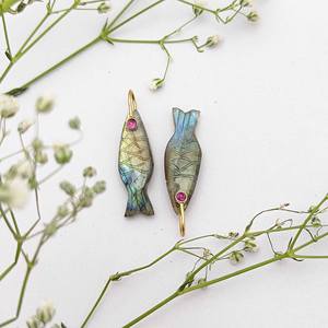 Colgante de pez fresa Rosa Natural 24x7mm dijes tallados hechos a mano 925 joyería de plata que hace regalo para mujeres suministros al por mayor - Product Image 2