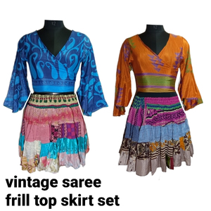 Ensemble 2 pièces jupe Boho indien, design Vintage, style boho, en soie, saree, ensemble, jupe élégante, pour femmes, nouvelle collection - Product Image 1