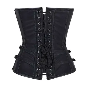 Daisy corsets womens Top Drawer Black Faux Leather Lace-up Steel Boned Corset