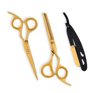 Tijeras de Peluquería de Acero Inoxidable de 6 Pulgadas con Logotipo Personalizado Chapado en Oro y Kit de Tijeras de Entresacar con Navajas - Product Image 4