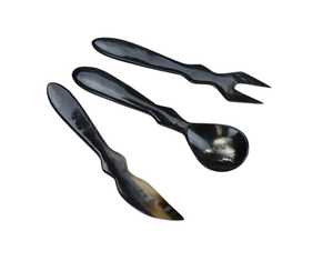 Ensemble de couverts en corne de buffle imperméable, forme naturelle, sculpté à la main, cuillère, fourchette, couteau, ustensiles - Product Image 3
