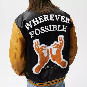 เสื้อแจ็กเก็ตเบสบอลทีมเบสบอลสำหรับผู้ชายเสื้อทีมตัวแทนหนังล้วนปักโลโก้สำหรับอุตสาหกรรมงาน OEM ตามสั่ง - Product Image 5