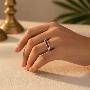 Silver Ruby & Diamond <b>Vintage</b> Style <b>Ring</b> for Women Classic 18K White <b>Gold</b> Plated Perfect Wedding Gift Jewelry - Product Image 3