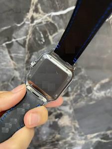 นาฬิกาข้อมือสำหรับผู้ชายสไตล์ฮิปฮอปสแตนเลสประดับเพชรโมอิสซาไนต์พร้อมเคสสายหนังทรงสี่เหลี่ยม - Product Image 3