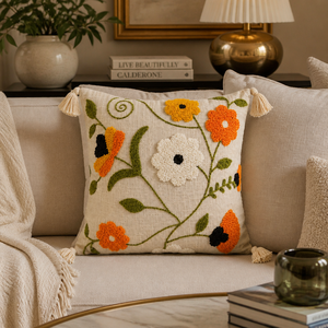 Cojín Decorativo Bordado a Mano con Flores de Algodón, Cojín Boho con Diseño de Amapola y Borlas para Decoración del Hogar - Product Image 6