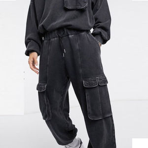 Conjunto de 2 piezas de sudadera con capucha y pantalones de chándal de felpa francesa de algodón estampado con efecto ácido, ligero, oversize para hombre - Product Image 2