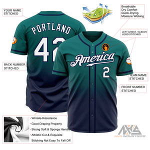 Camiseta de béisbol de moda auténtica blanca y azul marino personalizada unisex Camiseta deportiva transpirable para adultos con nombres de equipos personalizados - Product Image 3