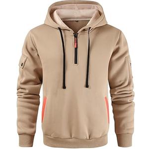 Sudadera con capucha de talla grande de lana pesada mezclada con media cremallera con cordón francés Terry invierno cálido hombres sudaderas con capucha de media cremallera para niños - Product Image 1