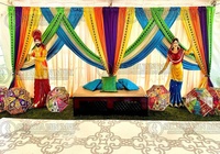 Escenario de Lujo con Temática Árabe para Sangeet, Decoración de Boda Tradicional Haldi de Madera, Noche de DJ Punjabi, Gran Decoración Interior/Exterior, Nueva Llegada