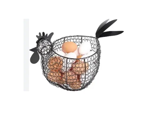 هدايا وديكور سلة تخزين بيض سلك معدني أسود من الحديد مع شكل دجاجة في عيد الفصح سلة تخزين أزهار متعددة الأغراض لتقديم الطعام