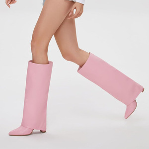 Botas de cuero Pu hasta la rodilla para mujer, zapatos de punta estrecha de tacón alto por encima de la rodilla, botas largas y cálidas para mujer - Product Image 6