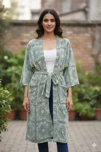 Kimono de Terciopelo Estampado, Bata de Casa, Chaqueta Estilo Boho, Forro de Algodón Indio, Clásico, Elegante, Sexy, Regalo para Adultos, Verano - Product Image 2