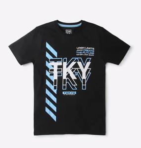 Nueva colección de verano, Top informal con cuello para niños, 320Gt, algodón pesado, letra estampada, punto sólido, camisa holgada que combina con todo - Product Image 3