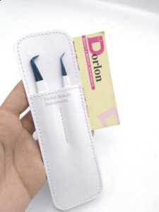 แหนบต่อขนตาสแตนเลสอย่างดี ปลายพลาสมาสีฟ้า ด้ามจับสีขาว รับสกรีนโลโก้ - Product Image 3