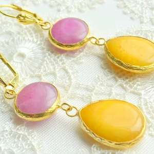 2 piedras preciosas combinación hecha a mano nueva moda dorado moderno Stud borla pendientes de piedras preciosas joyería geométrica hecha a mano - Product Image 1