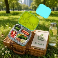 Boîte à lunch bento pour enfants en acier inoxydable 304, étanche, réutilisable, conteneur pour le déjeuner scolaire, 4 compartiments, rangement alimentaire pour enfants