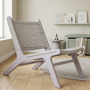 Nuevo Sillón Moderno Minimalista de Madera de Teca, Color Gris Lavado, Silla de Ratán Tejido sin Brazos, Silla de Descanso para Patio o Sala de Estar - Product Image 3