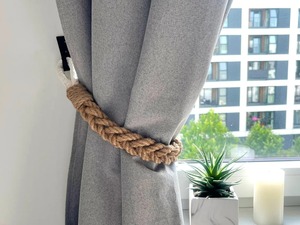 Tieback de cortina de yute trenzado con bucles de cuerda blanca Soporte de cortina rústico bohemio - Product Image 3