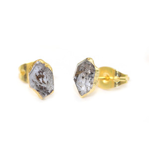 Boucles d'oreilles Boho Herkimer Diamond Stud april Birthstone, Quartz brut naturel en or - Product Image 2